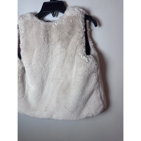 Zara Outerwear Collection Vest Ivory Faux Fur Tie Front Check Lining 3/4 yrs - Picture 2 of 10